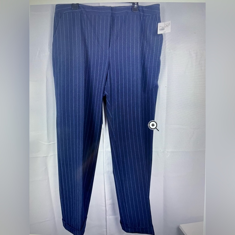 Kate Hill Womens Office Carrier Trousers Pants Navy Blue Striped Size 16 Nwt